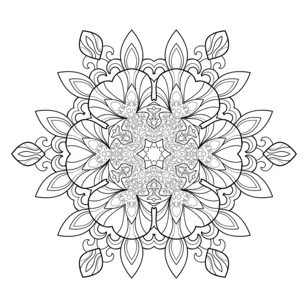 Dekorativní Kulatá Mandala Květinovými Vzory Bílém Izolovaném Pozadí Pro Omalovánky — Stockový vektor