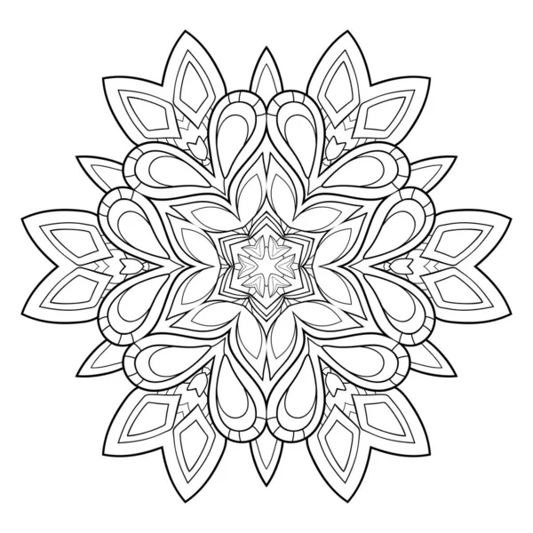 Beyaz izole bir arka planda çiçek desenli basit bir karalama mandala. Boyama kitabı sayfaları için.