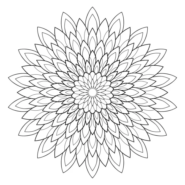 Beyaz yalıtılmış arka planda çiçek desenleri olan dekoratif basit mandala. Boyama kitabı sayfaları için.
