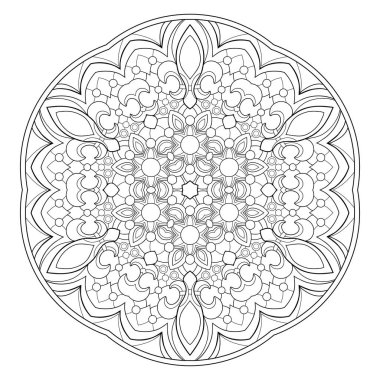 Beyaz izole bir arka planda çiçek desenli dekoratif mandala. Boyama kitabı sayfaları için.