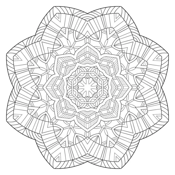 Mandala Decorativo Con Motivos Florales Rayados Sobre Fondo Blanco Aislado — Archivo Imágenes Vectoriales