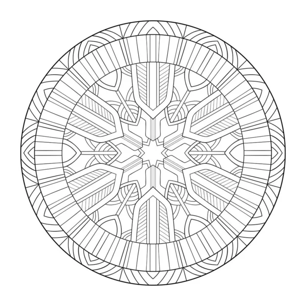 Mandala Redondo Decorativo Con Motivos Rayados Sobre Fondo Blanco Aislado — Vector de stock