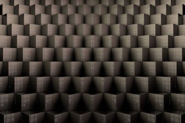 Beyaz ışıkta uzanan birçok hacim küpü / pentahedron içeren 3 boyutlu soyut minimalist doku. Animasyon. Mobil briket duvar