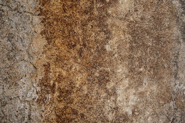 Taş duvar dokusu, zemin, beton yıkım, metal aşınma ve paslı antika, demirin ve zeminin temelleri, yongalar ve boya lekeleri.