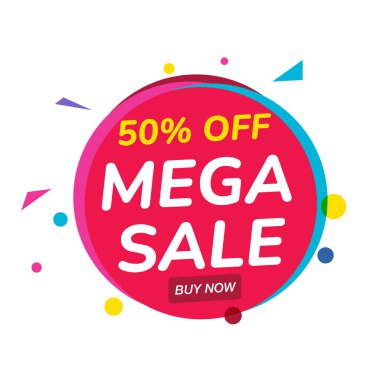 Mega Satış% 50 konuşma balonu pankartı.