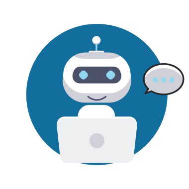 Robot simgesi. Sohbet robotu destek hizmeti kavramı imzası.