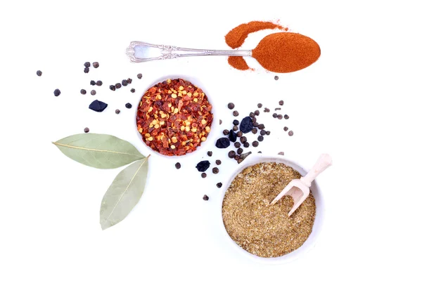 Spices and herbs on white background. top view — Stock Photo, Image