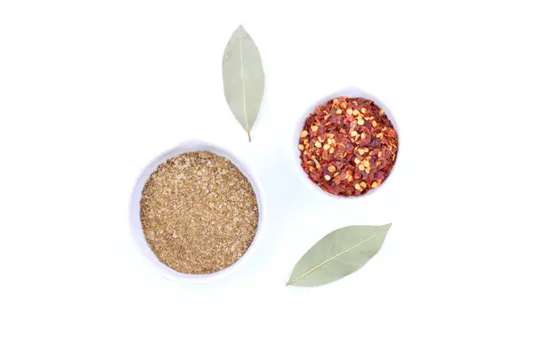 Spices and herbs on white background. top view — Stock Photo, Image