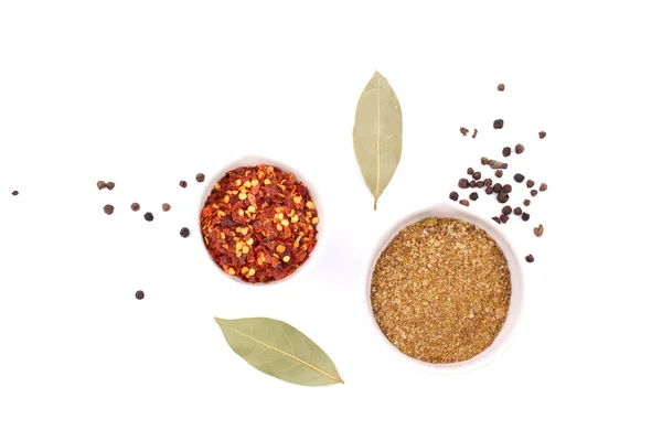 Spices and herbs on white background. top view — Stock Photo, Image