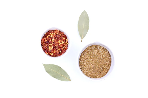 Spices and herbs on white background. top view — Stock Photo, Image