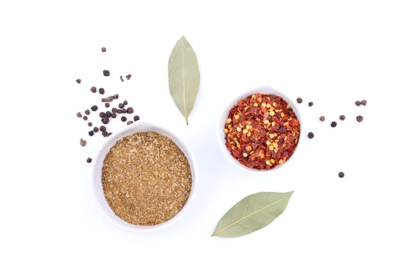 Spices and herbs on white background. top view — Stock Photo, Image