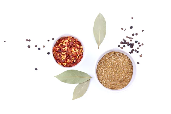 Spices and herbs on white background. top view — Stock Photo, Image