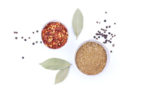 Spices and herbs on white background. top view — Stock Photo, Image