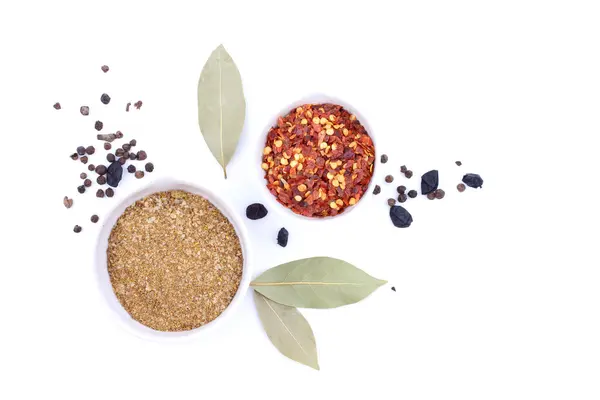 Spices and herbs on white background. top view — Stock Photo, Image