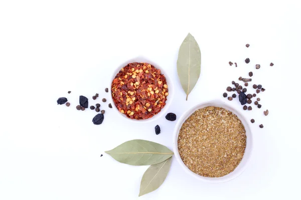 Spices and herbs on white background. top view — Stock Photo, Image