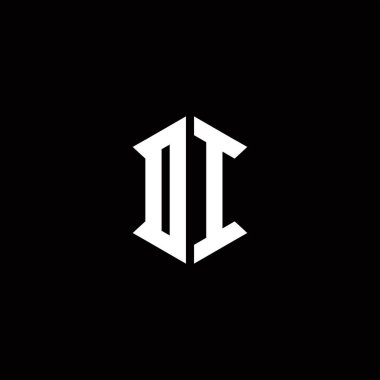 Kalkan şekilli DI Logo monogramı şablon vektör simgesini modern tasarladı