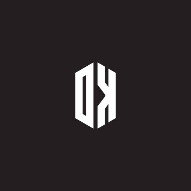Siyah arkaplanda izole edilmiş altıgen biçimli tasarım şablonu ile DK Logo monogramı