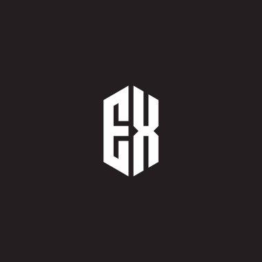 Siyah arkaplanda izole edilmiş altıgen biçimli tasarım şablonu içeren EX Logo monogramı
