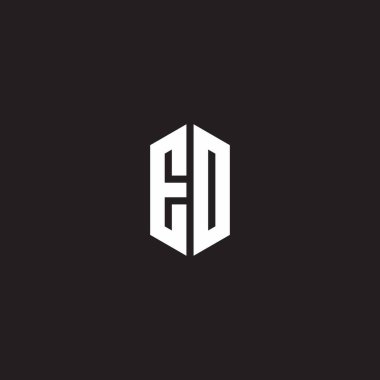 Siyah arkaplanda izole edilmiş altıgen biçimli tasarım şablonu olan EO Logo monogramı