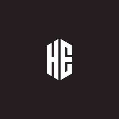 Siyah arkaplanda izole edilmiş altı köşeli şekil tasarım şablonu ile HE logo monogramı
