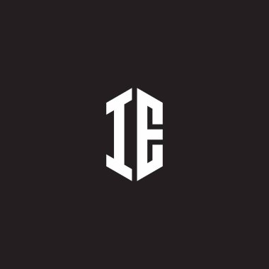 Siyah arkaplanda izole edilmiş altıgen biçim tasarım şablonu ile IE logo monogramı