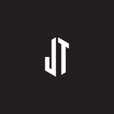 Siyah arkaplanda izole edilmiş altıgen biçim tasarım şablonuna sahip JT Logo monogramı