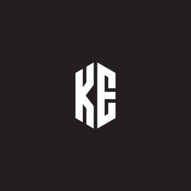 Siyah arkaplanda izole edilmiş altıgen biçimli tasarım şablonu ile KE logo monogramı