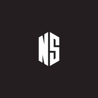 Siyah arkaplanda izole edilmiş altıgen biçimli tasarım şablonu içeren NS Logo monogramı