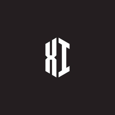 Siyah arkaplanda izole edilmiş altıgen biçimli tasarım şablonu içeren XI Logo monogramı