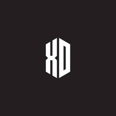 Siyah arkaplanda izole edilmiş altıgen biçim tasarım şablonu içeren XO Logo monogramı