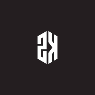 ZK Logo monogram with hexagon shape style design template isolated on black background