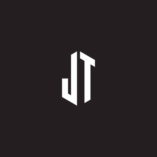 Siyah arkaplanda izole edilmiş altıgen biçim tasarım şablonuna sahip JT Logo monogramı
