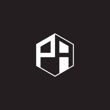 PA Logo monogram hexagon with black background negative space style