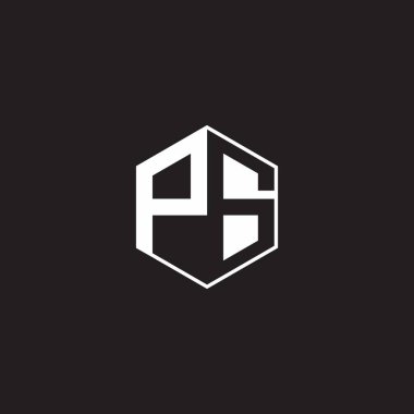 PS Logo monogram hexagon with black background negative space style