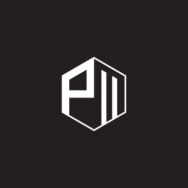 PM Logo monogram hexagon with black background negative space style