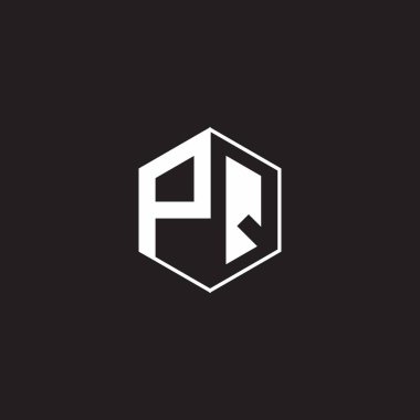 PQ Logo monogram hexagon with black background negative space style