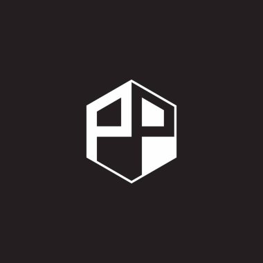 PP Logo monogram hexagon with black background negative space style