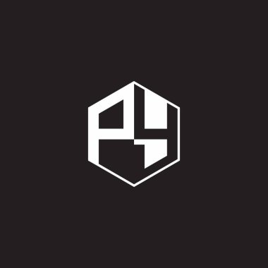 PY Logo monogram hexagon with black background negative space style