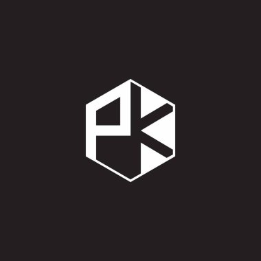 PK P K KP Logo monogram hexagon with black background negative space style