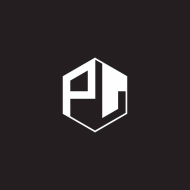 PL P L LP Logo monogram hexagon with black background negative space style