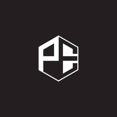 PE P E EP Logo monogram hexagon with black background negative space style