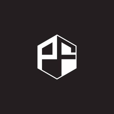 PF P F FP Logo monogram hexagon with black background negative space style