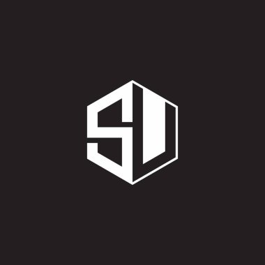 SU S U US Logo monogram hexagon with black background negative space style