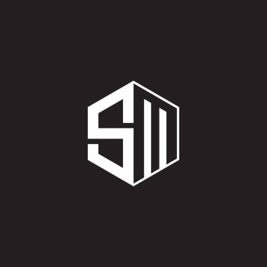 SM M S MS Logo monogram hexagon with black background negative space style