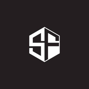 SF S F FS Logo monogram hexagon with black background negative space style