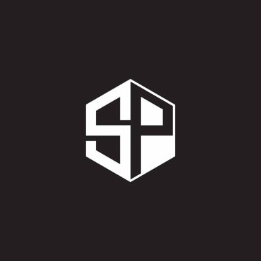 SP S P PS Logo monogram hexagon with black background negative space style