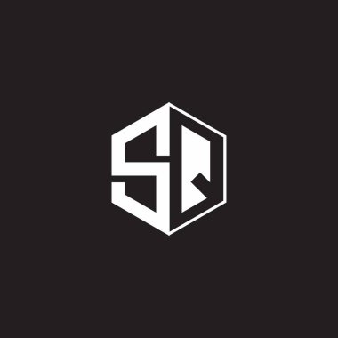 SQ S Q QS Logo monogram hexagon with black background negative space style