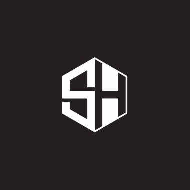 SH S H HS Logo monogram hexagon with black background negative space style
