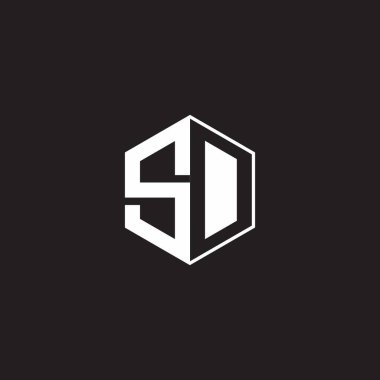SD S D DS Logo monogram hexagon with black background negative space style