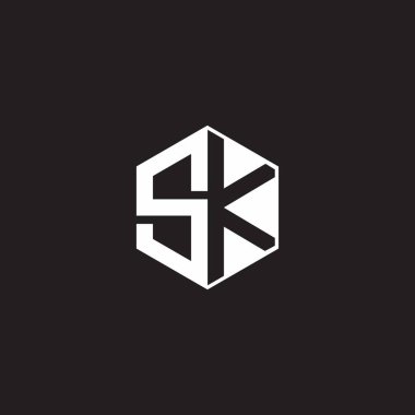 SK S K KS Logo monogram hexagon with black background negative space style